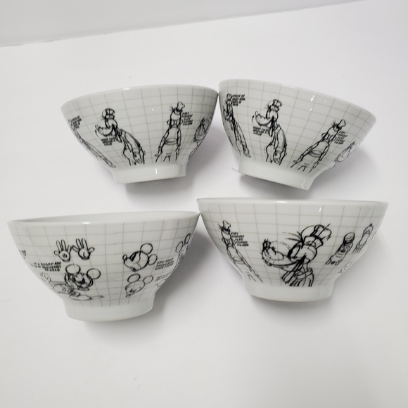4 Disney Sketchbook GOOFY Mickey Ceramic Bowls
